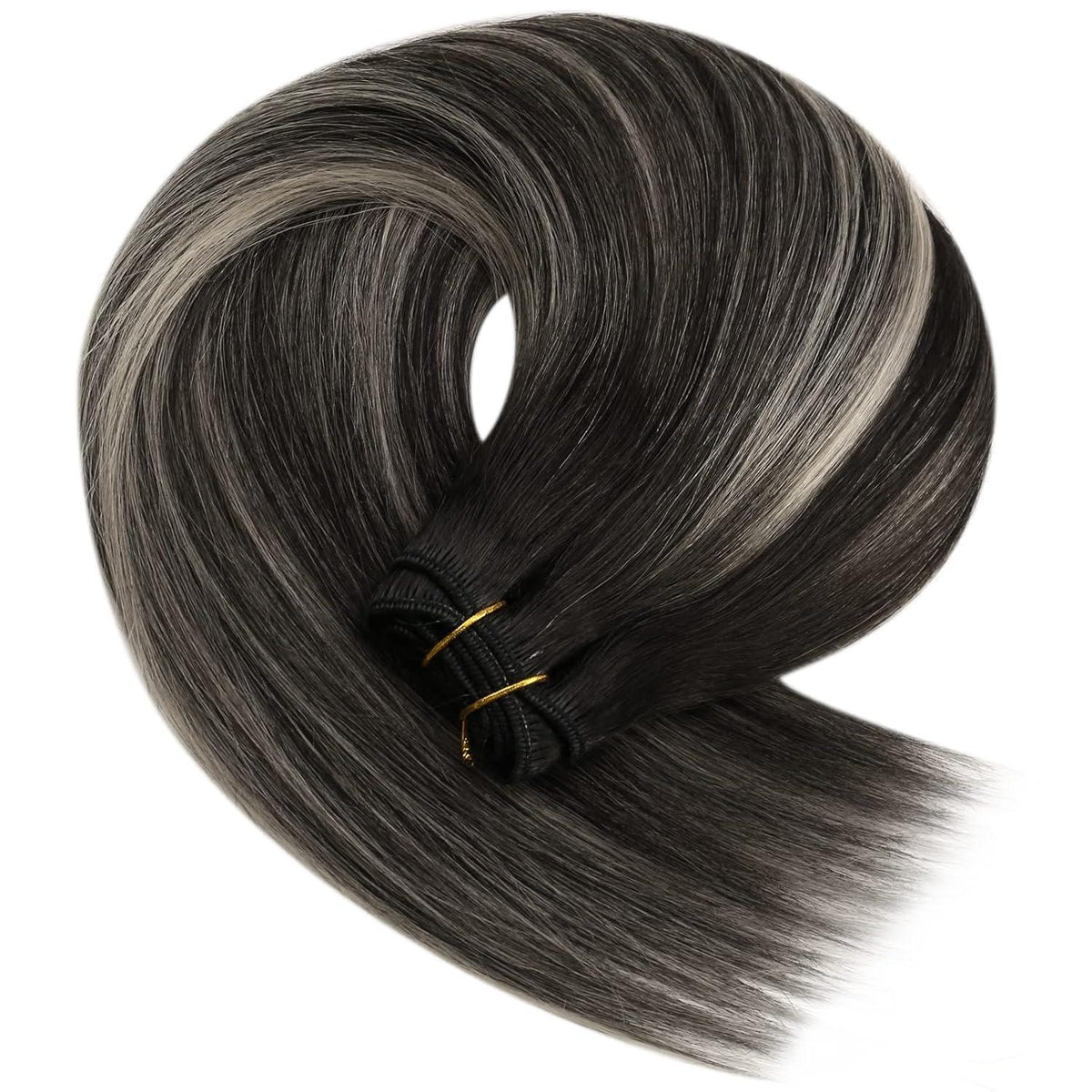 Echthaar Tressen Ombre Schwarz Silber 60cm - 100g