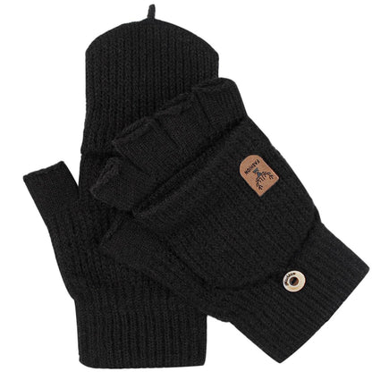Fingerlose Handschuhe mit Kappe Damen Herren Schwarz