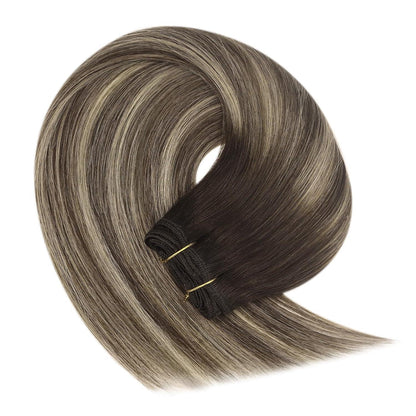 Echthaar Tressen Ombre Dunkelbraun-Goldblond 60cm
