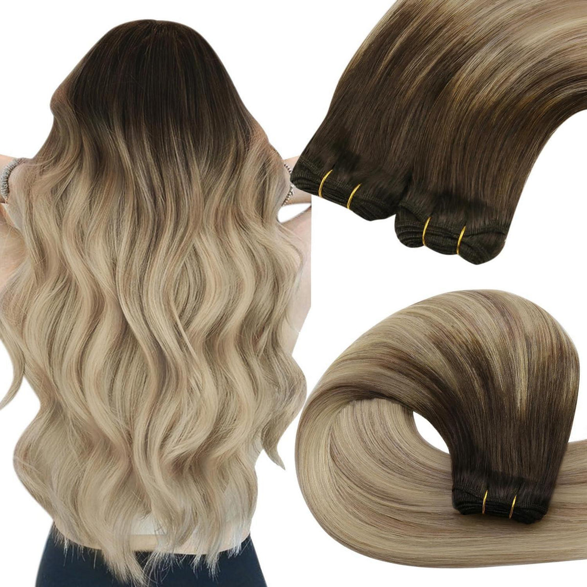 60 cm Echthaar Tressen Balayage Braun Blond Remy Weft