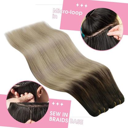 60 cm Echthaar Tressen Balayage Braun Blond Remy Weft