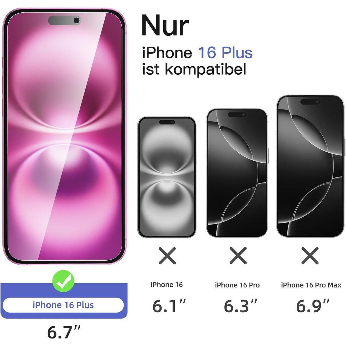 Sichtschutzfolie iPhone 16 Plus (6,7 Zoll) mit Kamera Schutz