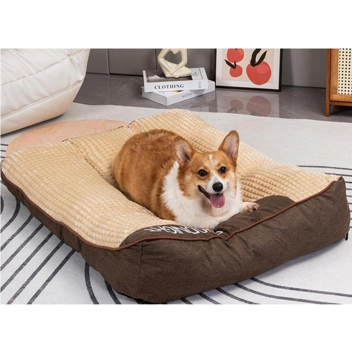 Großes Hundekissenbett mit Wirbelsäulenstütze – Grau, 60x47x18 cm