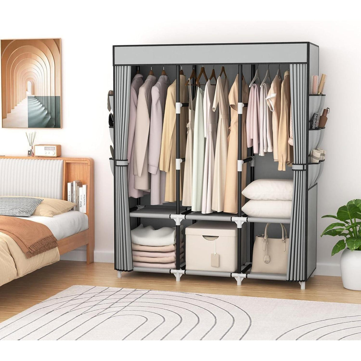 Faltbarer Kleiderschrank mit 3 Kleiderstangen & Abdeckung