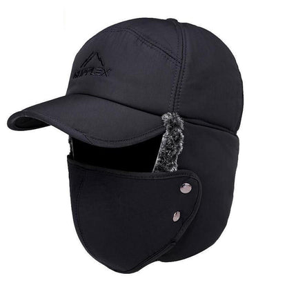 Wintermütze Herren mit Ohrenklappen & Mundschutz – Trapper Mütze Schwarz