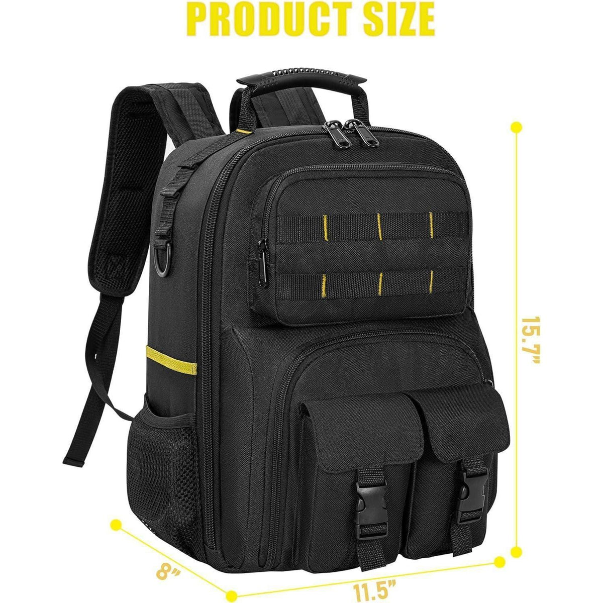 Werkzeugrucksack mit Organizer, wasserdicht, gepolstert, Schwarz Gelb