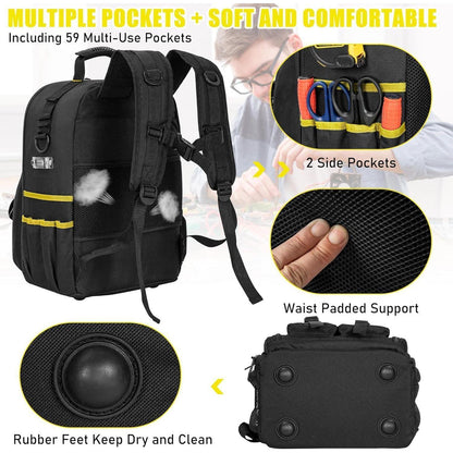 Werkzeugrucksack mit Organizer, wasserdicht, gepolstert, Schwarz Gelb