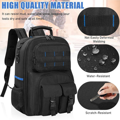 Werkzeugrucksack mit Organizer, wasserdicht, gepolstert, Schwarz/Blau