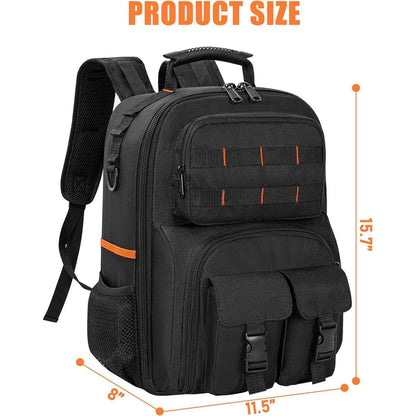 Werkzeugrucksack mit Organizer, wasserdicht, gepolstert, Schwarz Orange