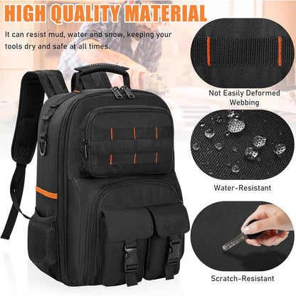 Werkzeugrucksack mit Organizer, wasserdicht, gepolstert, Schwarz Orange