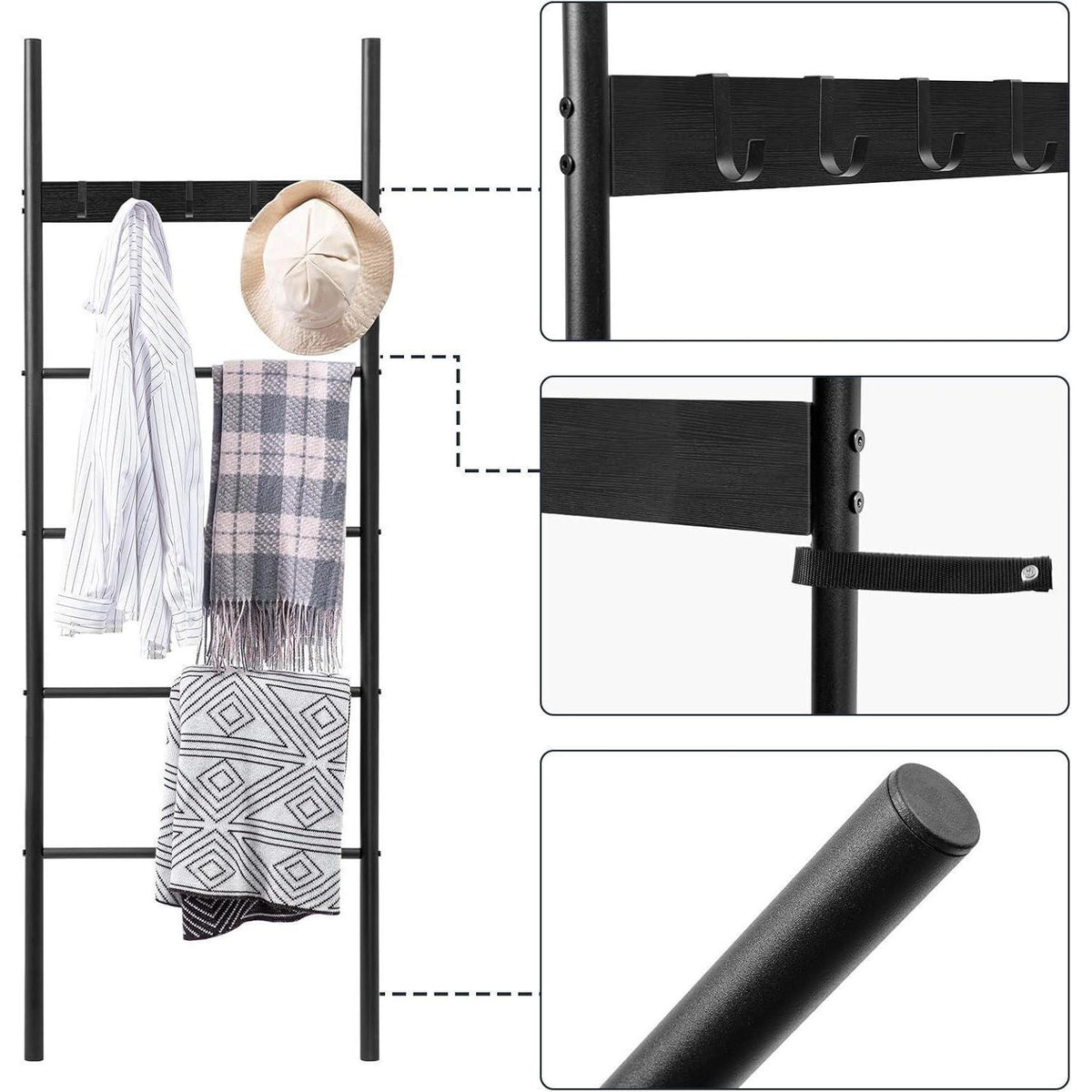 Handtuchleiter Schwarz – 5 Haken, 60x177cm – Bad & Flur