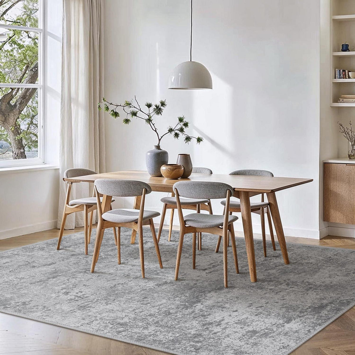 Moderner Wohnzimmerteppich Grau 200x290 cm – Rutschfest & Waschbar
