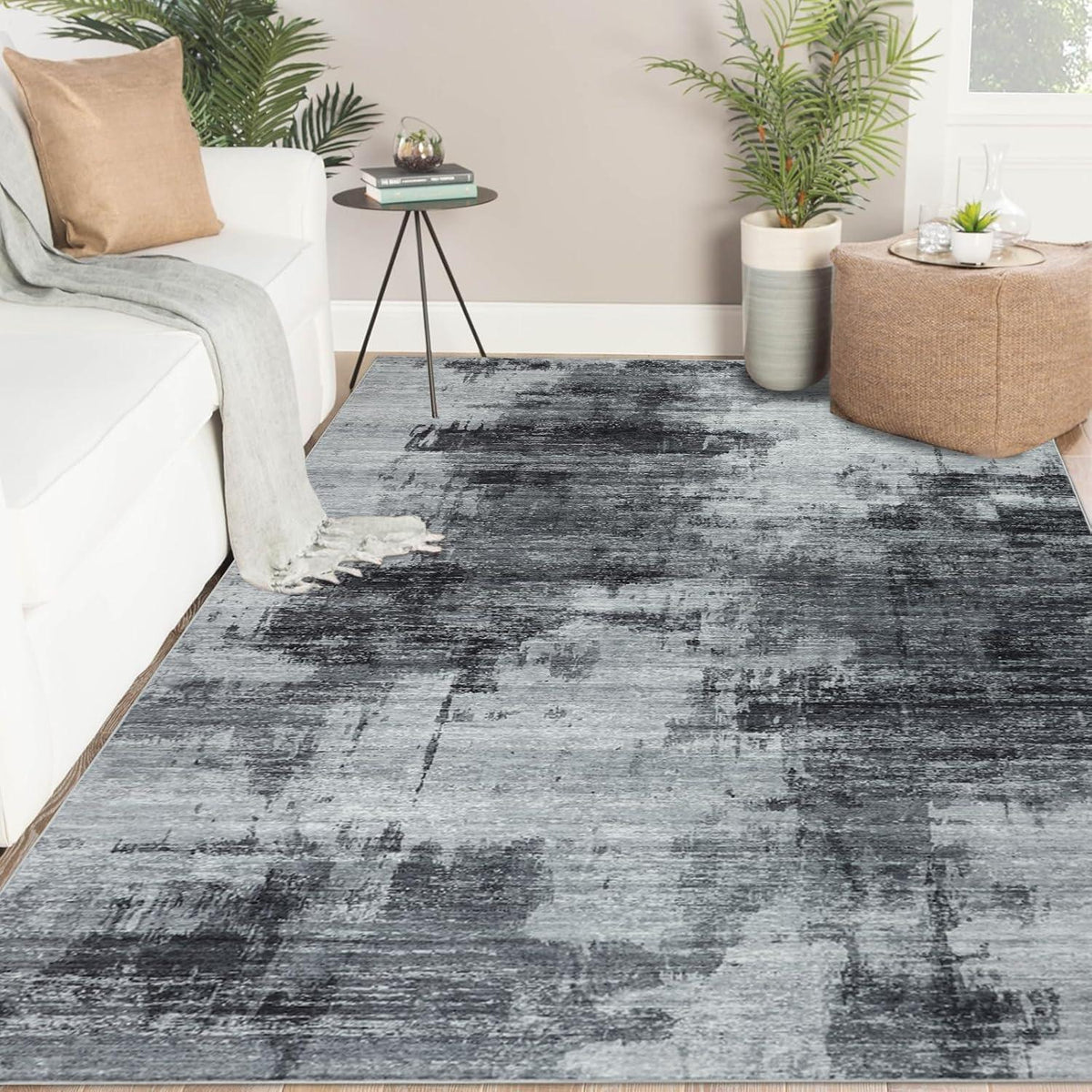 Dunkelgrauer Wohnzimmerteppich 160x230cm – Modern & Waschbar