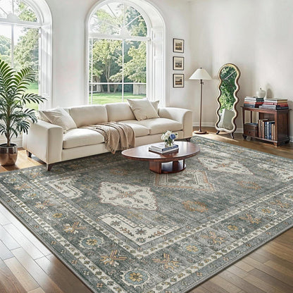 Vintage Teppich Wohnzimmer 160x230 cm Stahlblau Grau