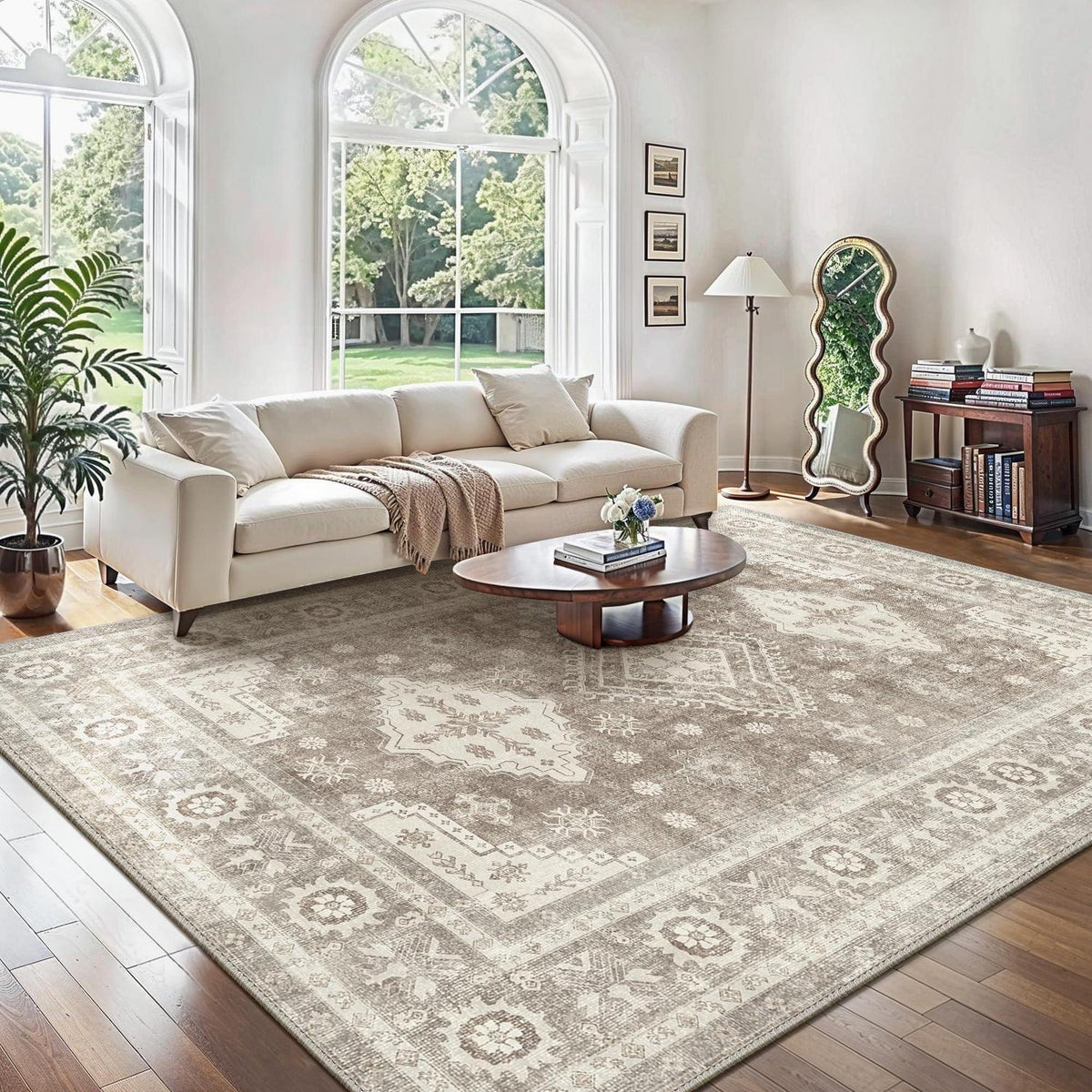 Vintage Teppich Wohnzimmer 160x230 cm – Mandel Beige Braun