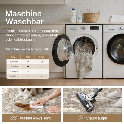 Vintage Teppich Wohnzimmer 160x230 cm – Mandel Beige Braun