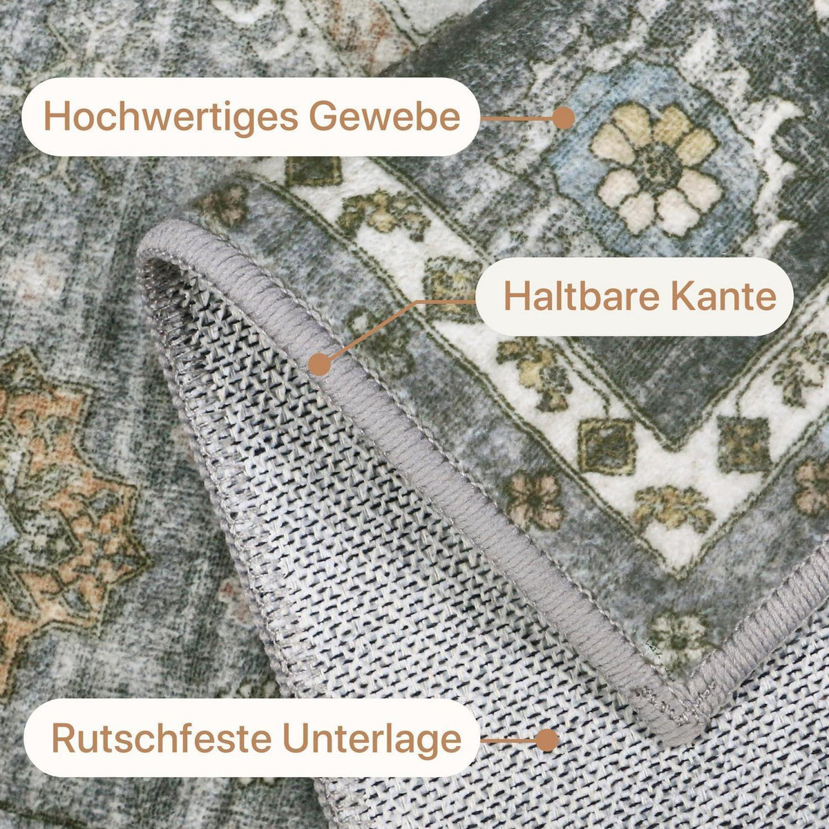 Vintage Teppich 200x290 cm – Stahlblau Grau | Wohnzimmer Teppich
