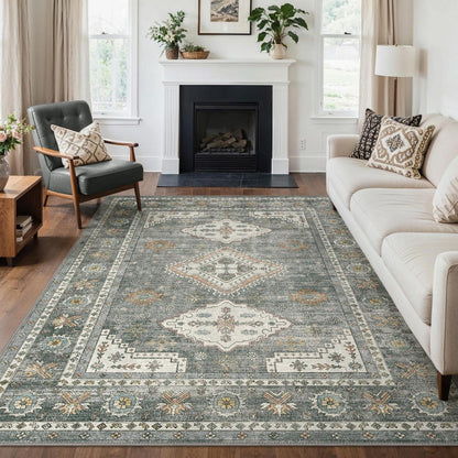 Vintage Teppich 200x290 cm – Stahlblau Grau | Wohnzimmer Teppich
