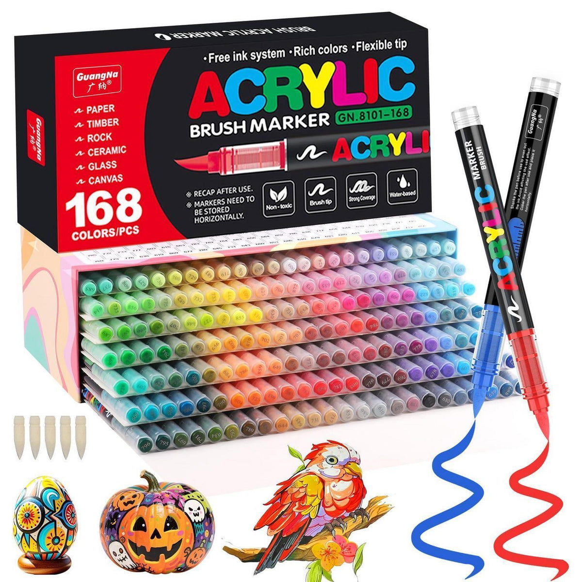 Acrylstifte Set 168 Farben – Pinselspitze für Steine & DIY