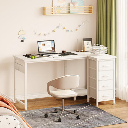 Eckschreibtisch L-Form 120x70cm mit 4 Schubladen, Weiß