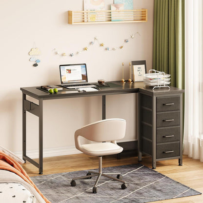 Eckschreibtisch L-Form mit 4 Schubladen, 120x70cm, Schwarz