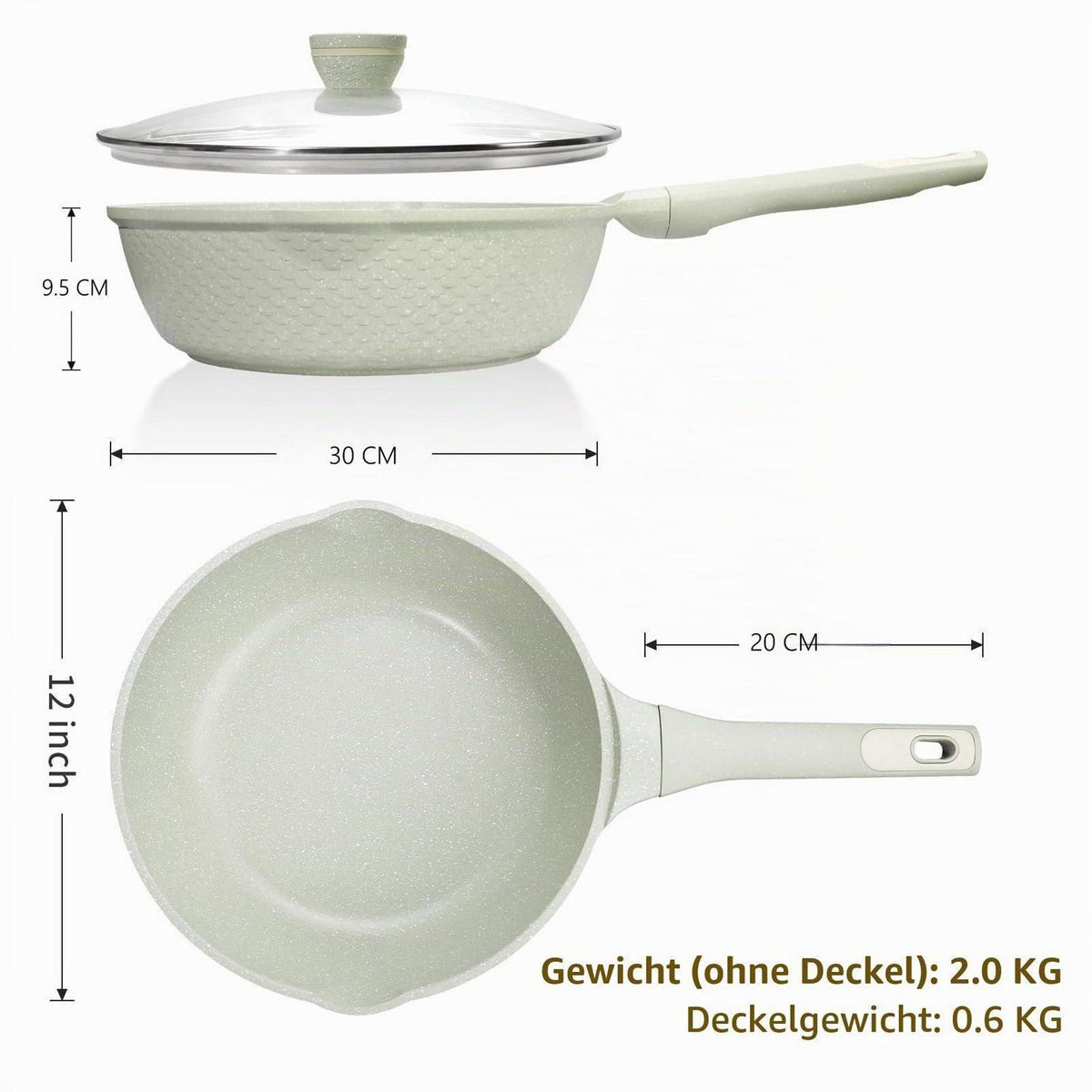 Wokpfanne mit Deckel 30 cm - Granit Antihaftbeschichtung
