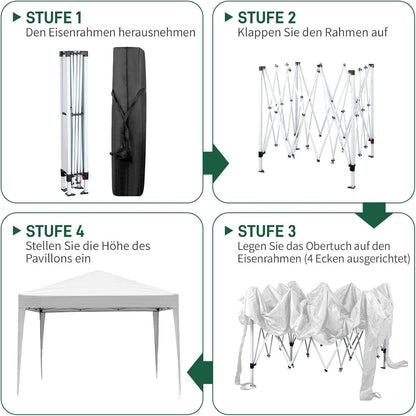 3x3m Pop-up Pavillon mit 4 Seiten – UV-Schutz & Wasserdicht
