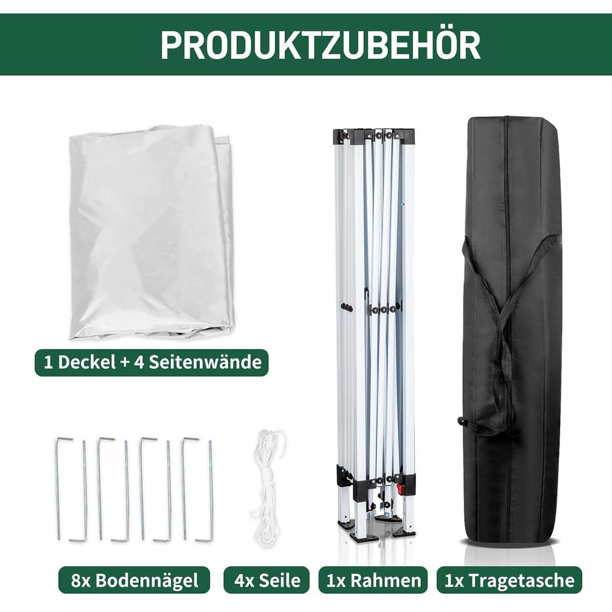 Faltpavillon 2x2m mit Seitenteilen – UV-Schutz & Winddicht