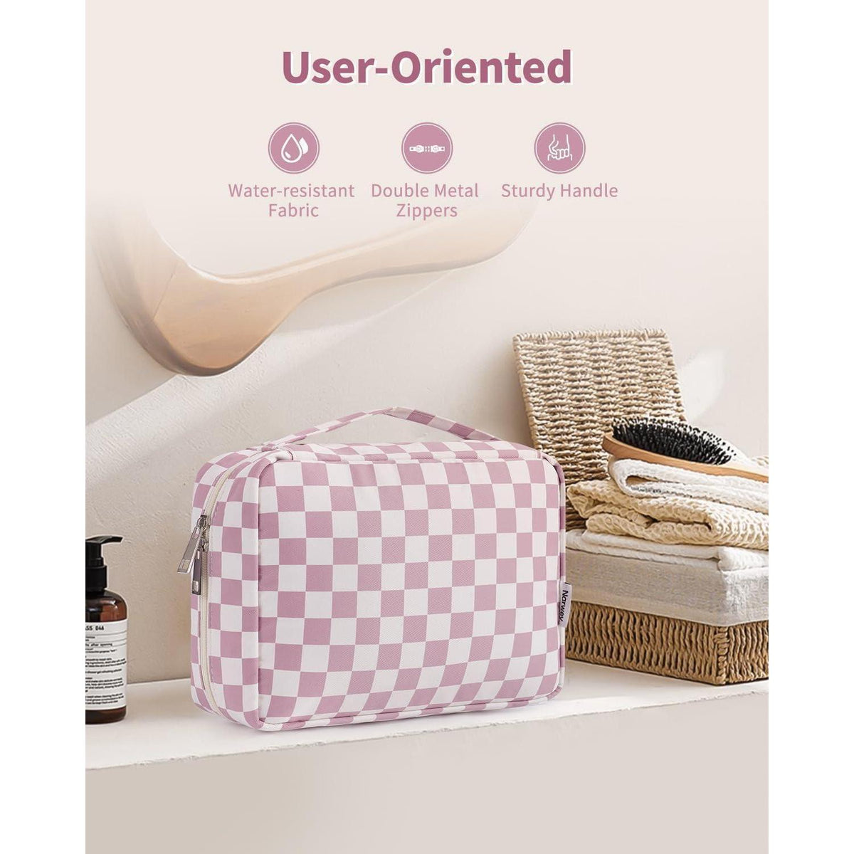 Kulturtasche Damen Groß zum Aufhängen, Z-altrosa Schachbrettmuster