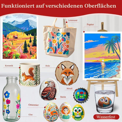 Acrylstifte Set 168 Farben | Pinselspitze für Steine, Glas & mehr