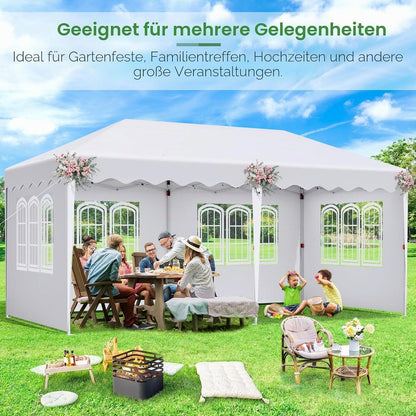 3x6m Pavillon Wasserdicht, Stabil & Mit Seitenteilen Weiß