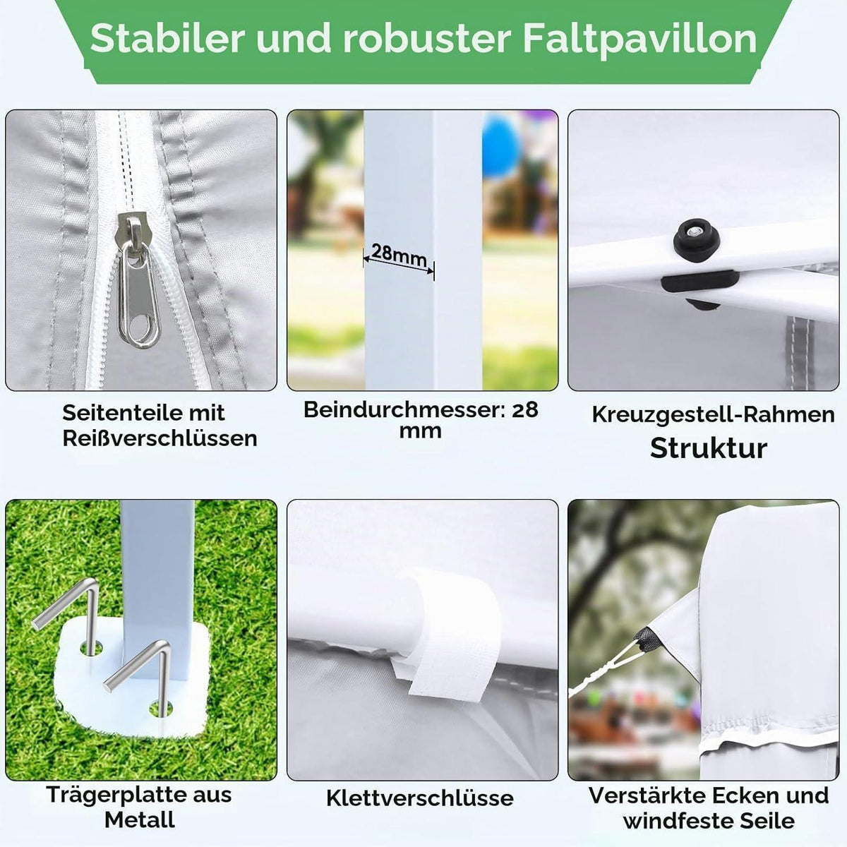 3x6m Pavillon Wasserdicht, Stabil & Mit Seitenteilen Weiß