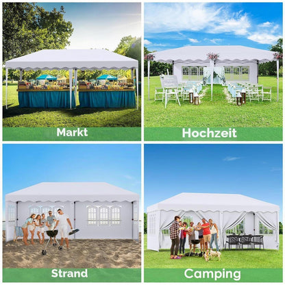 3x6m Pavillon Wasserdicht, Stabil & Mit Seitenteilen Weiß