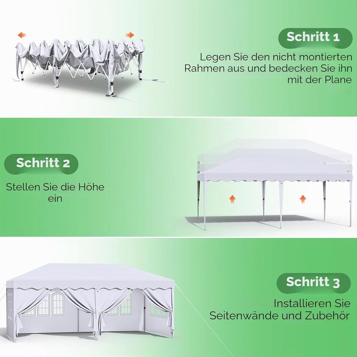 3x6m Pavillon Wasserdicht, Stabil & Mit Seitenteilen Weiß