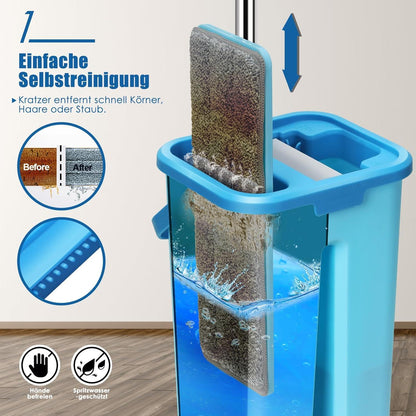Wischmopp Set mit Eimer und 3X Mikrofaser Pads, 132cm