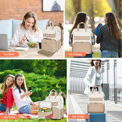 Lunch-Rucksack für Damen – Khaki Beige – Multifunktional & 15,6" Laptopfach