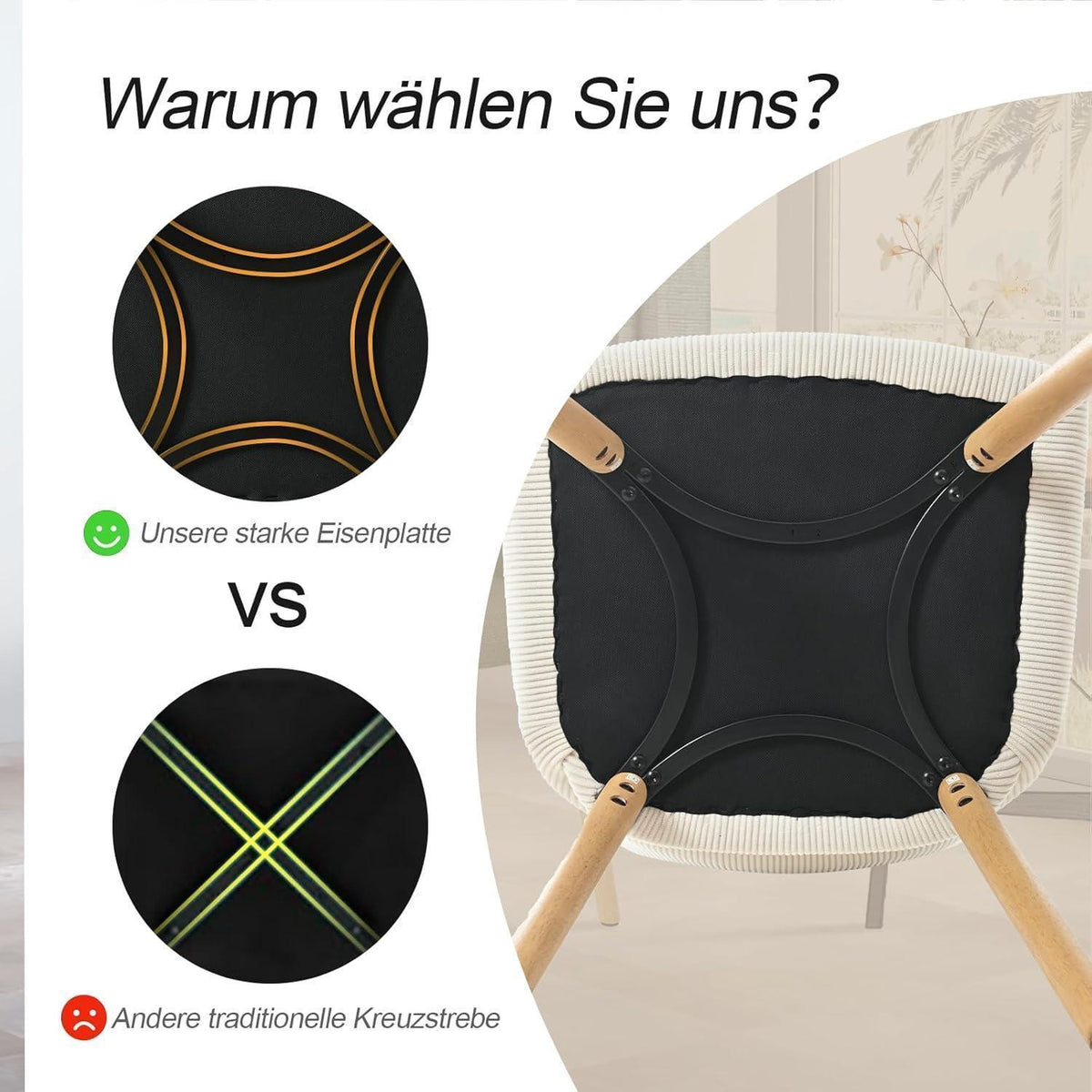 Esszimmerstühle Set 4 beige Cord mit Armlehnen & Holzbeinen