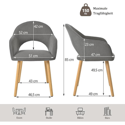 Esszimmerstühle Set Dunkelgrau mit Armlehnen & Holzbeinen