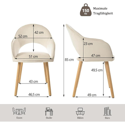 Esszimmerstühle Beige 2er Set mit Samt & Holzbeinen