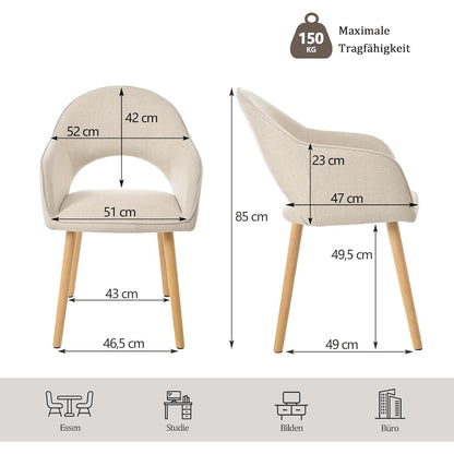 Esszimmerstühle 6er Set Beige mit Armlehne & Holzbeinen