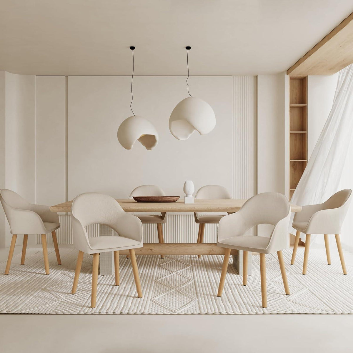 Esszimmerstühle 6er Set Beige mit Armlehne & Holzbeinen