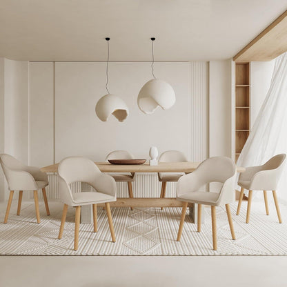 Esszimmerstühle Set Beige Holzbeine mit Armlehne – 4er Set