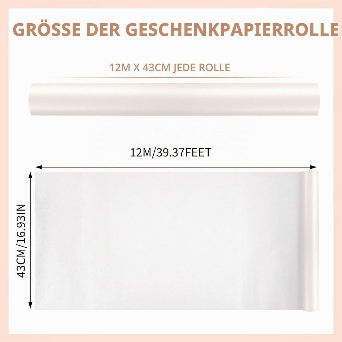 Geschenkpapier Perlglanz cremeweiß 43cm x 12m
