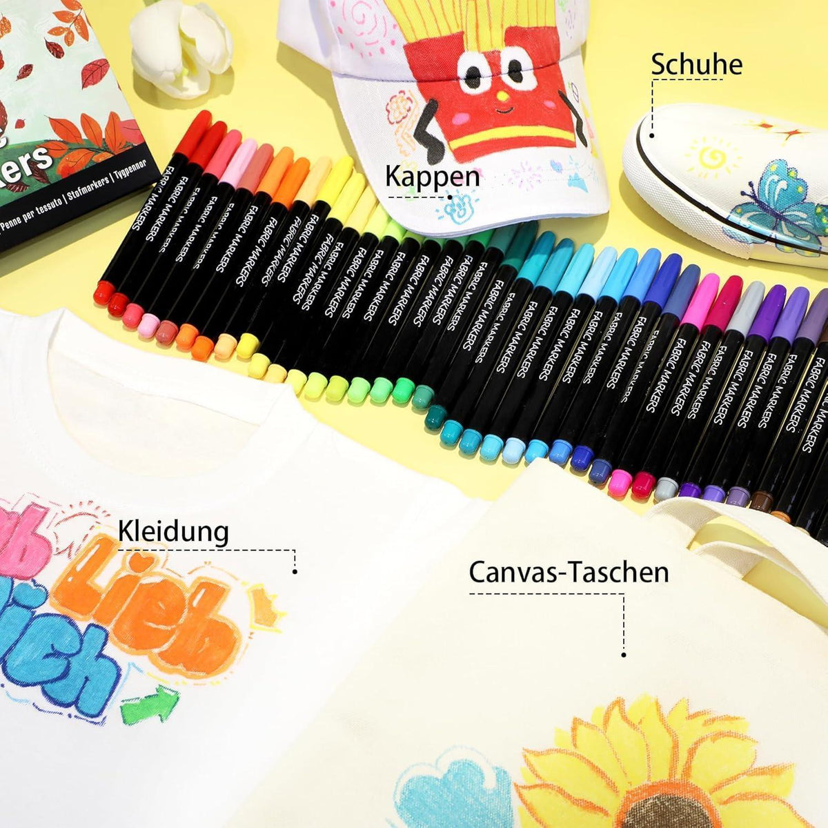 Textilstifte Set 40 Farben – Waschmaschinenfest & Feinspitze