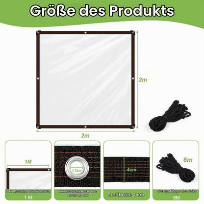 Transparente Abdeckplane mit Ösen & Seil, wetterfest, 2x2m