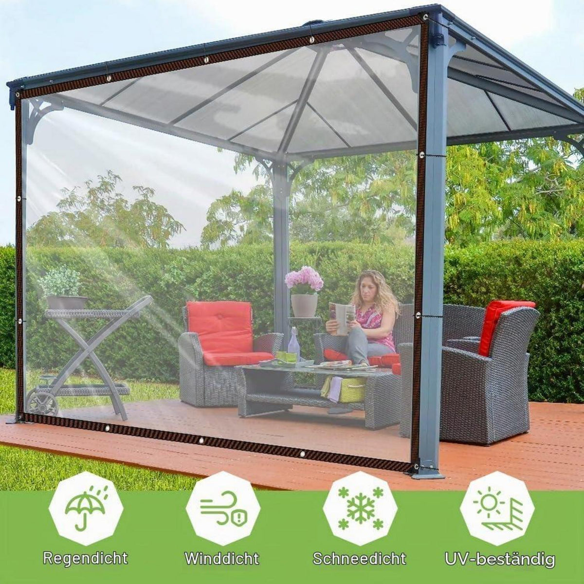 Transparente Abdeckplane mit Ösen & Seil, wetterfest, 2x2m