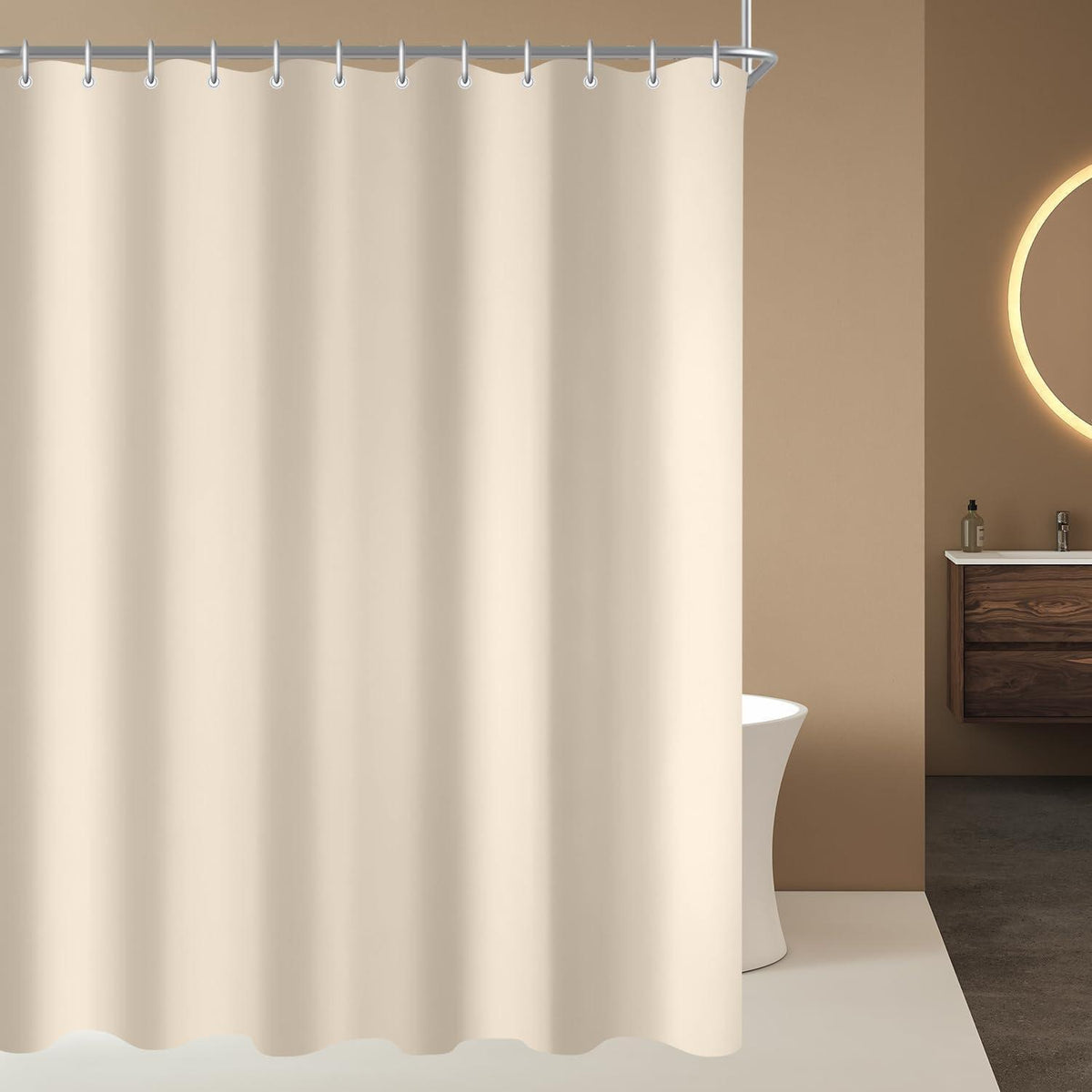 Duschvorhang 200x240cm Beige, Wasserabweisend, Beschwerter Saum