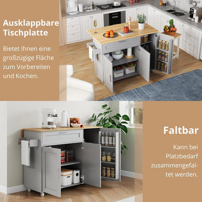 Mobiler Küchentisch Klappbar Eiche Grau mit Stauraum