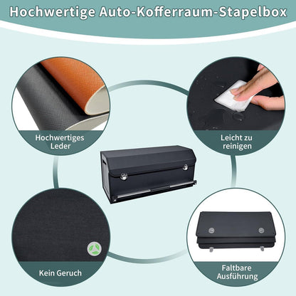 60L Kofferraum Organizer mit Deckel – Auto Aufbewahrungsbox Schwarz in Lederoptik