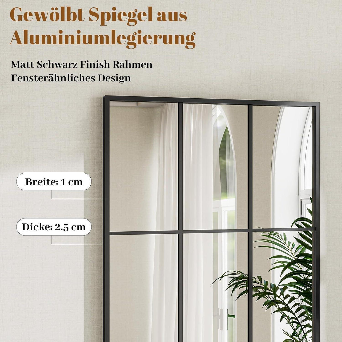Ganzkörperspiegel mit Ständer – 165 x 60 cm, Schwarz